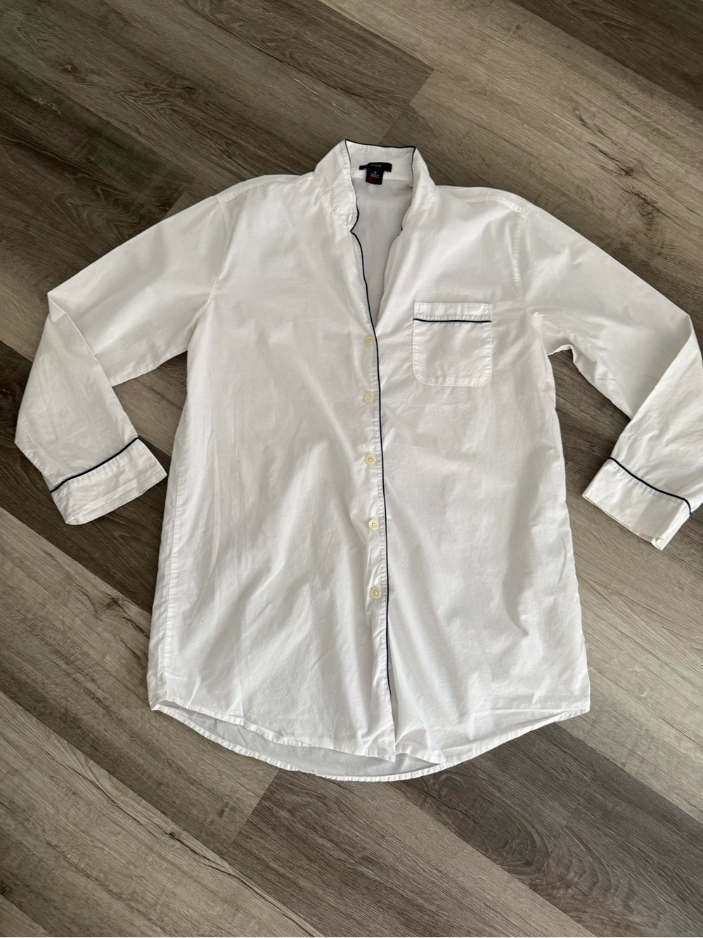 J. Crew White Button-Down Shirt with Navy Piping